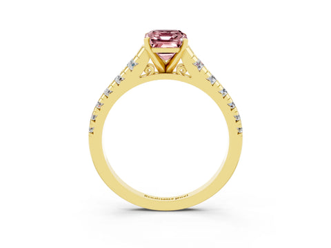 Yellow gold Fancy White Emerald Cut Morganite Solitaire Ring with Cathedral Setting and Pavé Band_3