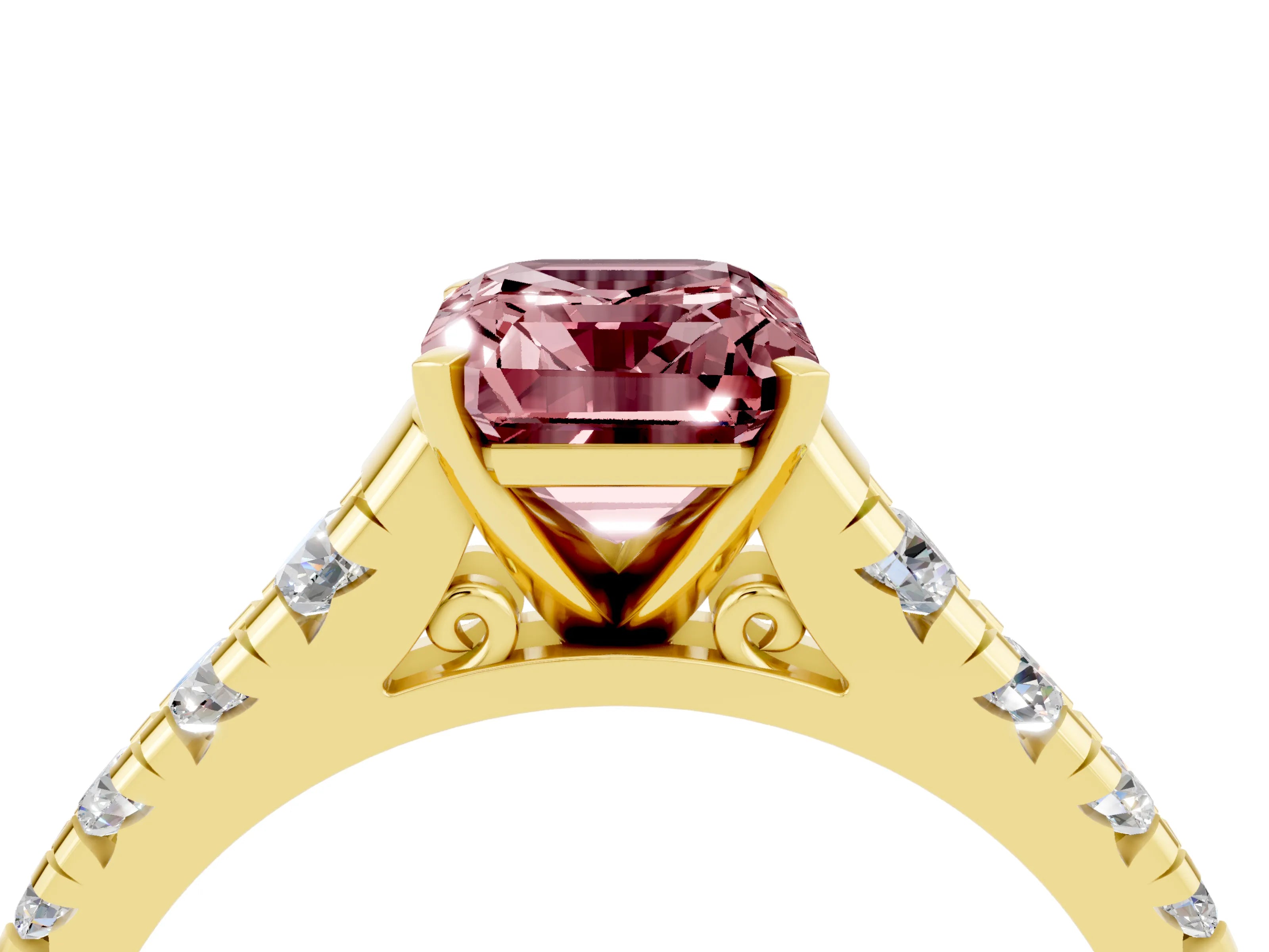 Yellow gold Fancy White Emerald Cut Morganite Solitaire Ring with Cathedral Setting and Pavé Band_4
