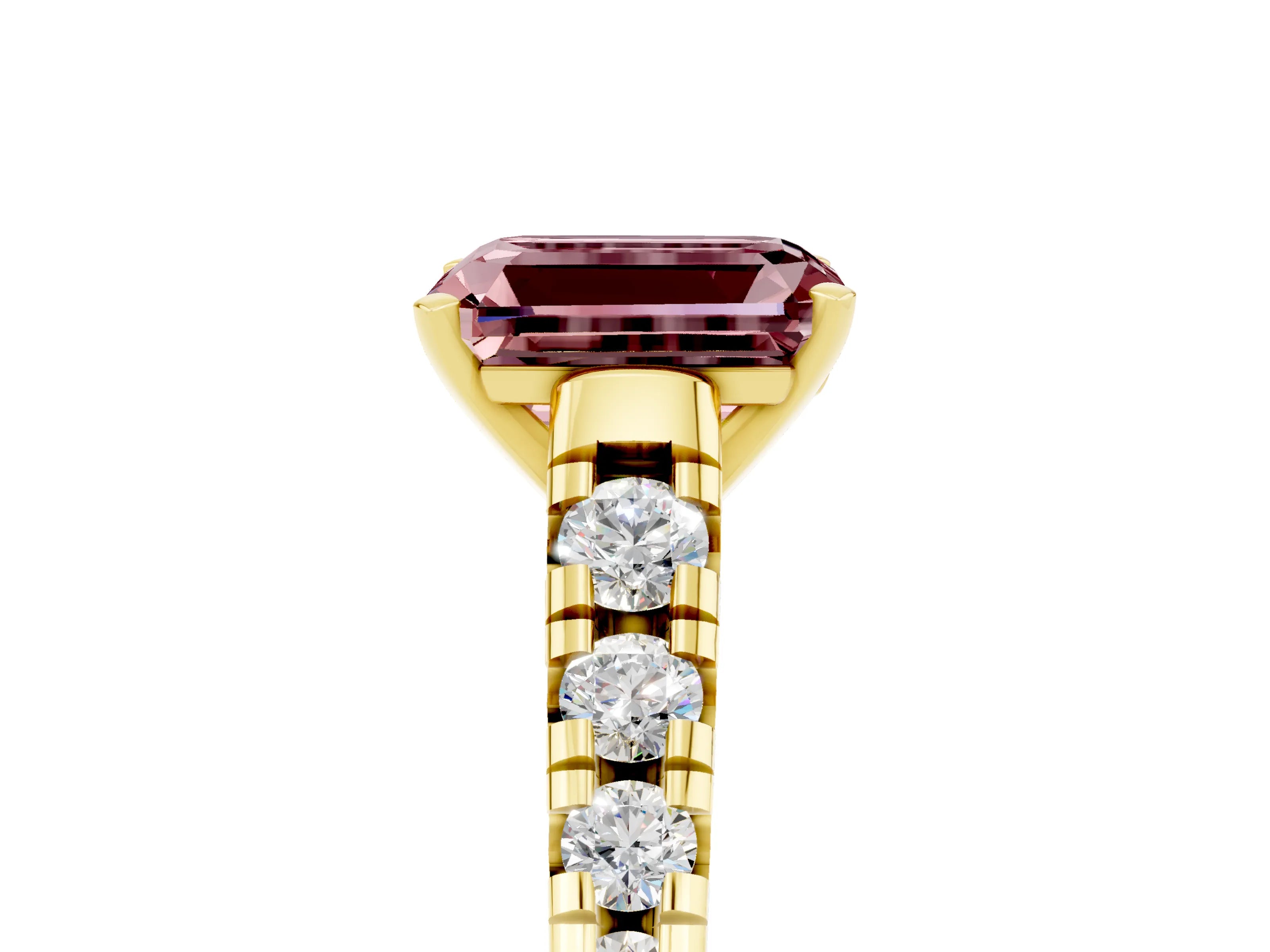 Yellow gold Fancy White Emerald Cut Morganite Solitaire Ring with Cathedral Setting and Pavé Band_5