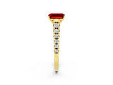 Yellow gold Fancy White Emerald Cut Ruby Solitaire Ring with Cathedral Setting and Pavé Band_2