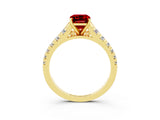 Yellow gold Fancy White Emerald Cut Ruby Solitaire Ring with Cathedral Setting and Pavé Band_3