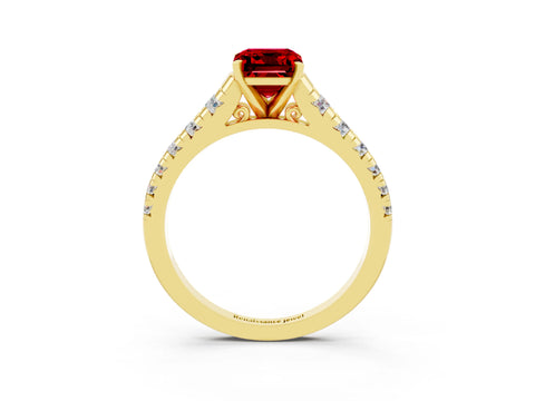 Yellow gold Fancy White Emerald Cut Ruby Solitaire Ring with Cathedral Setting and Pavé Band_3