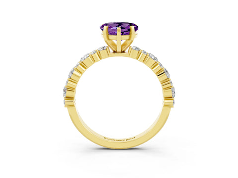 Yellow gold Fancy White Heart Cut Amethyst Solitaire with Side Stones, Pave Band, Four-Prong Setting_3