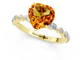 Yellow gold Fancy White Heart Cut Citrine Solitaire with Side Stones on a Pavé Band and Four-Prong Setting_1