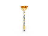 Yellow gold Fancy White Heart Cut Citrine Solitaire with Side Stones on a Pavé Band and Four-Prong Setting_2