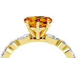 Yellow gold Fancy White Heart Cut Citrine Solitaire with Side Stones on a Pavé Band and Four-Prong Setting_4