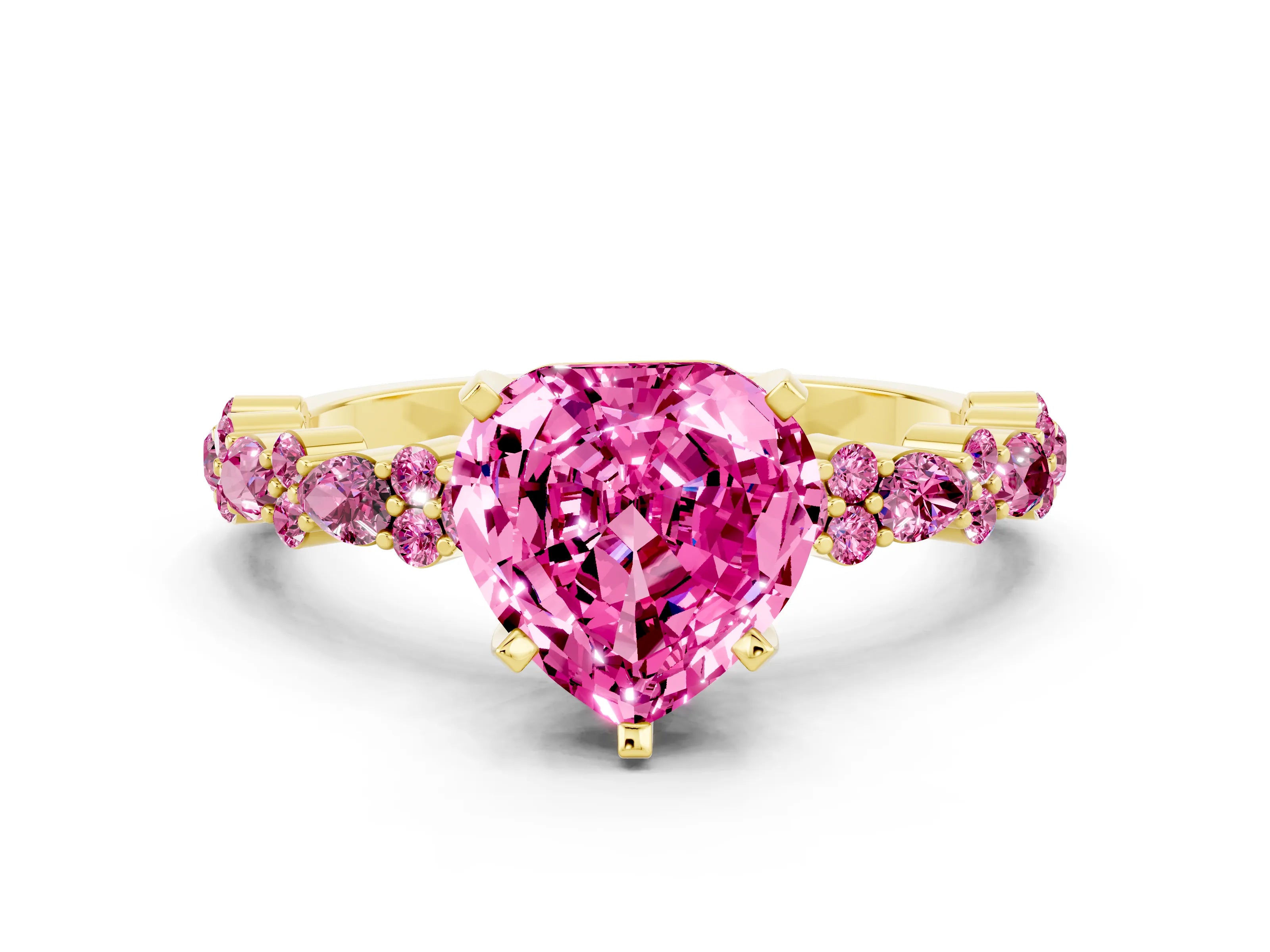 Yellow gold Fancy White Heart Cut Pink Sapphire Solitaire with Side Stones, Pave Band, Four-Prong Setting_12