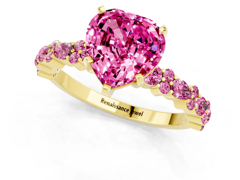 Yellow gold Fancy White Heart Cut Pink Sapphire Solitaire with Side Stones, Pave Band, Four-Prong Setting_13