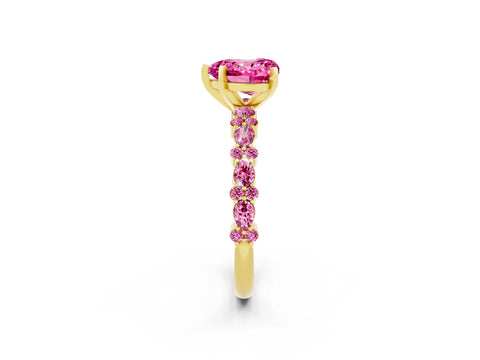 Yellow gold Fancy White Heart Cut Pink Sapphire Solitaire with Side Stones, Pave Band, Four-Prong Setting_14