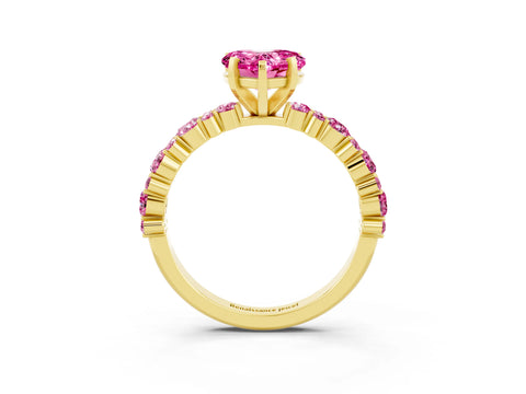 Yellow gold Fancy White Heart Cut Pink Sapphire Solitaire with Side Stones, Pave Band, Four-Prong Setting_15