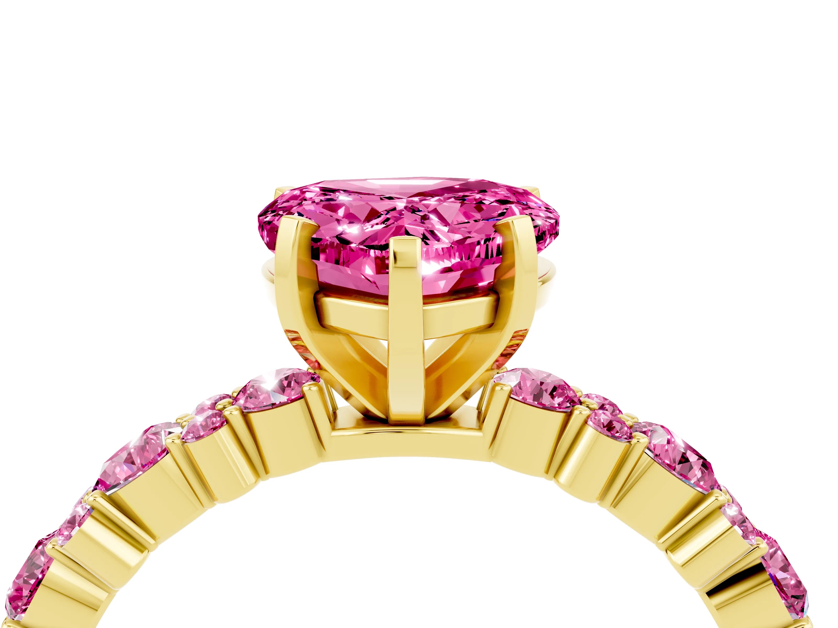 Yellow gold Fancy White Heart Cut Pink Sapphire Solitaire with Side Stones, Pave Band, Four-Prong Setting_16