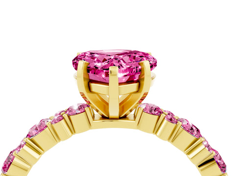 Yellow gold Fancy White Heart Cut Pink Sapphire Solitaire with Side Stones, Pave Band, Four-Prong Setting_16