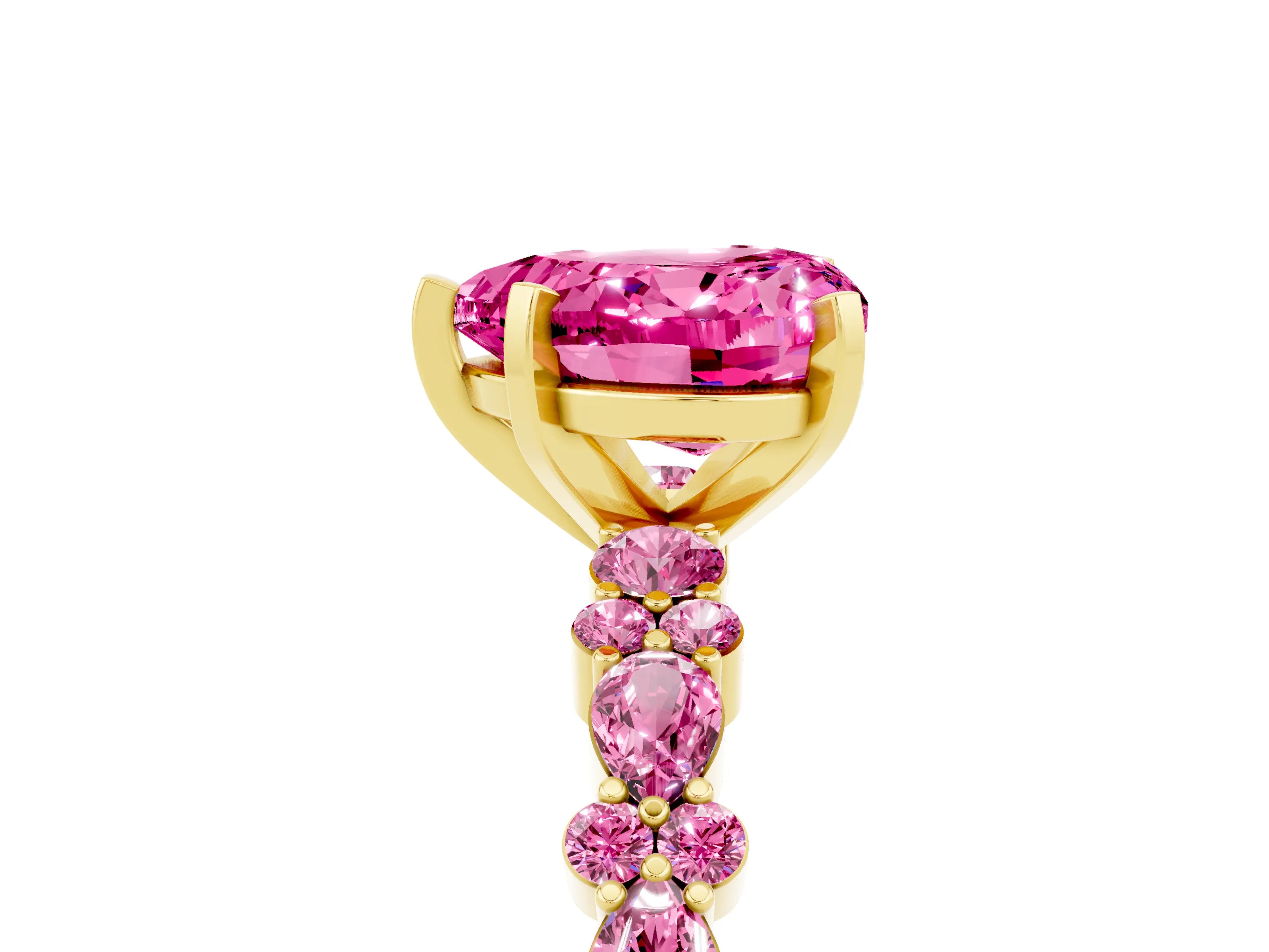 Yellow gold Fancy White Heart Cut Pink Sapphire Solitaire with Side Stones, Pave Band, Four-Prong Setting_17
