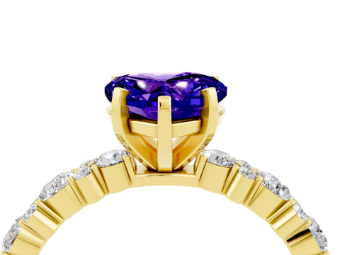 Yellow gold Fancy White Heart Cut Tanzanite Solitaire with Side Stones, Pave Band, Four-Prong Setting_4