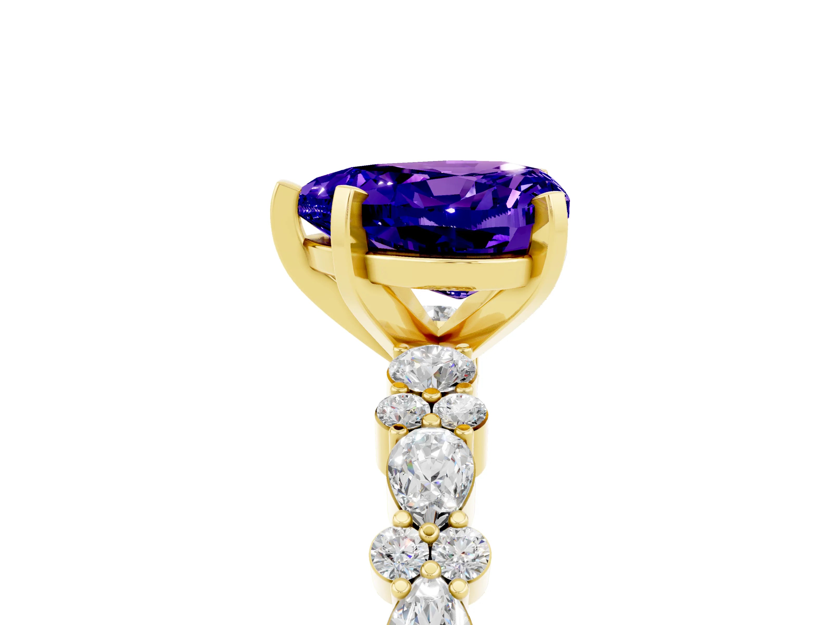 Yellow gold Fancy White Heart Cut Tanzanite Solitaire with Side Stones, Pave Band, Four-Prong Setting_5