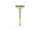 Yellow gold Fancy White Marquise Cut Blue Topaz Solitaire Ring with Cathedral Setting and Pavé Band_2