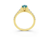 Yellow gold Fancy White Marquise Cut Blue Topaz Solitaire Ring with Cathedral Setting and Pavé Band_3