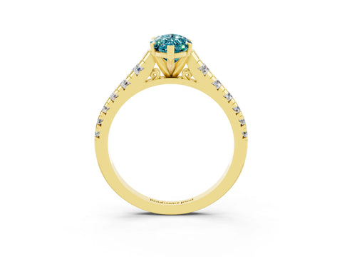 Yellow gold Fancy White Marquise Cut Blue Topaz Solitaire Ring with Cathedral Setting and Pavé Band_3