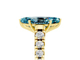 Yellow gold Fancy White Marquise Cut Blue Topaz Solitaire Ring with Cathedral Setting and Pavé Band_5
