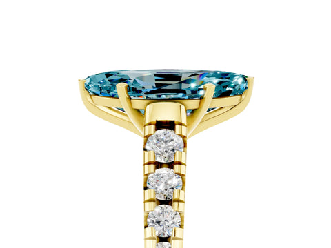 Yellow gold Fancy White Marquise Cut Blue Topaz Solitaire Ring with Cathedral Setting and Pavé Band_5