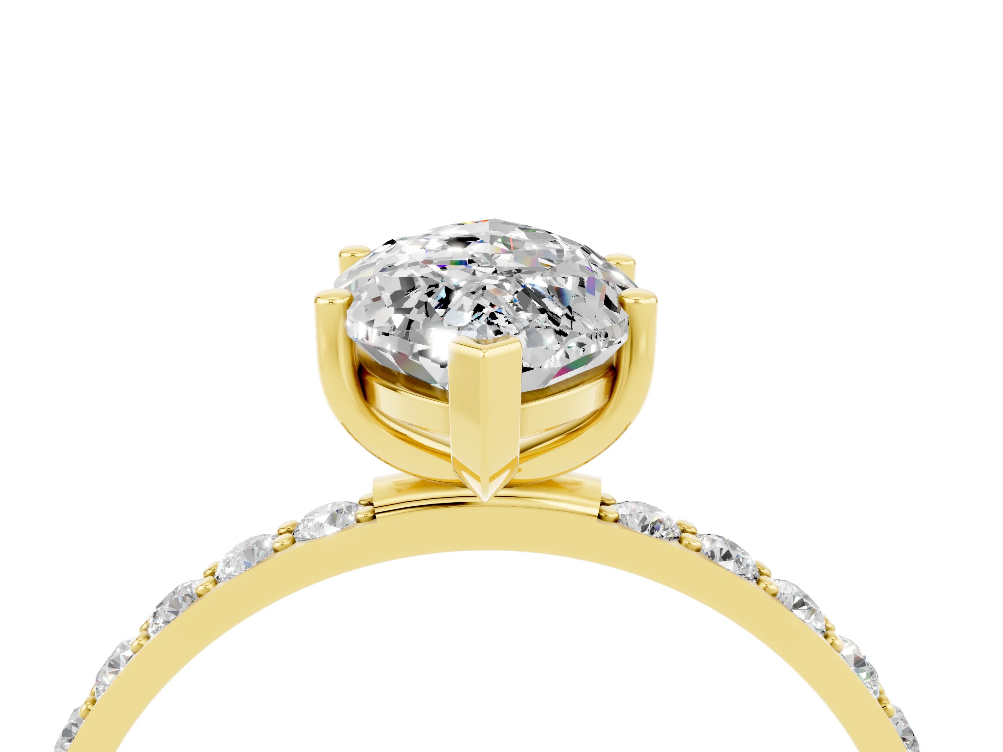 Yellow gold Fancy White Marquise Cut Blue Topaz Solitaire Ring with Pave Band and Four Prong Setting_4