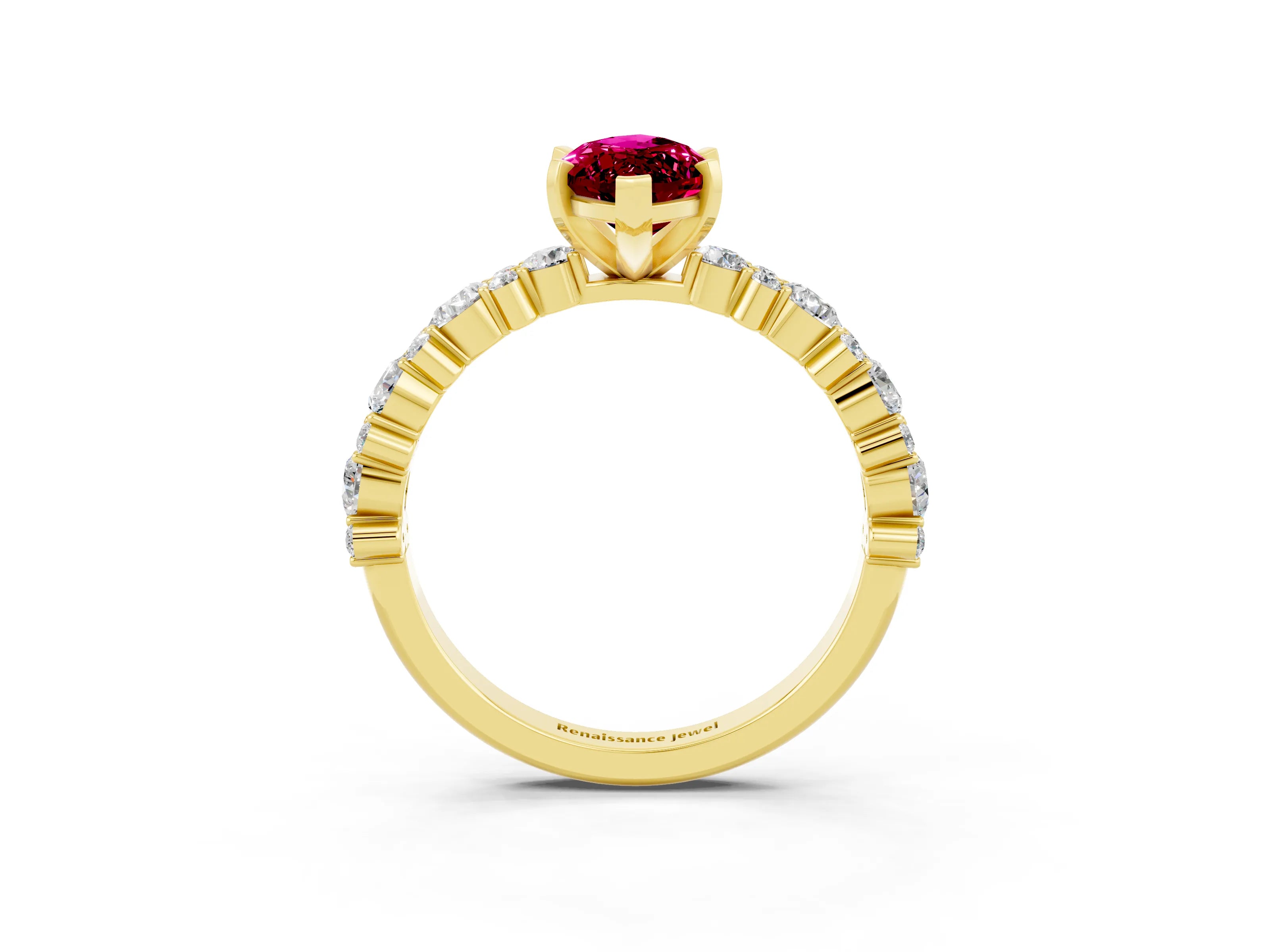 Yellow gold Fancy White Marquise Cut Garnet Solitaire with Side Stones, Pave Band, Four-Prong Setting_3