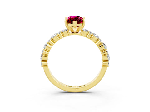 Yellow gold Fancy White Marquise Cut Garnet Solitaire with Side Stones, Pave Band, Four-Prong Setting_3