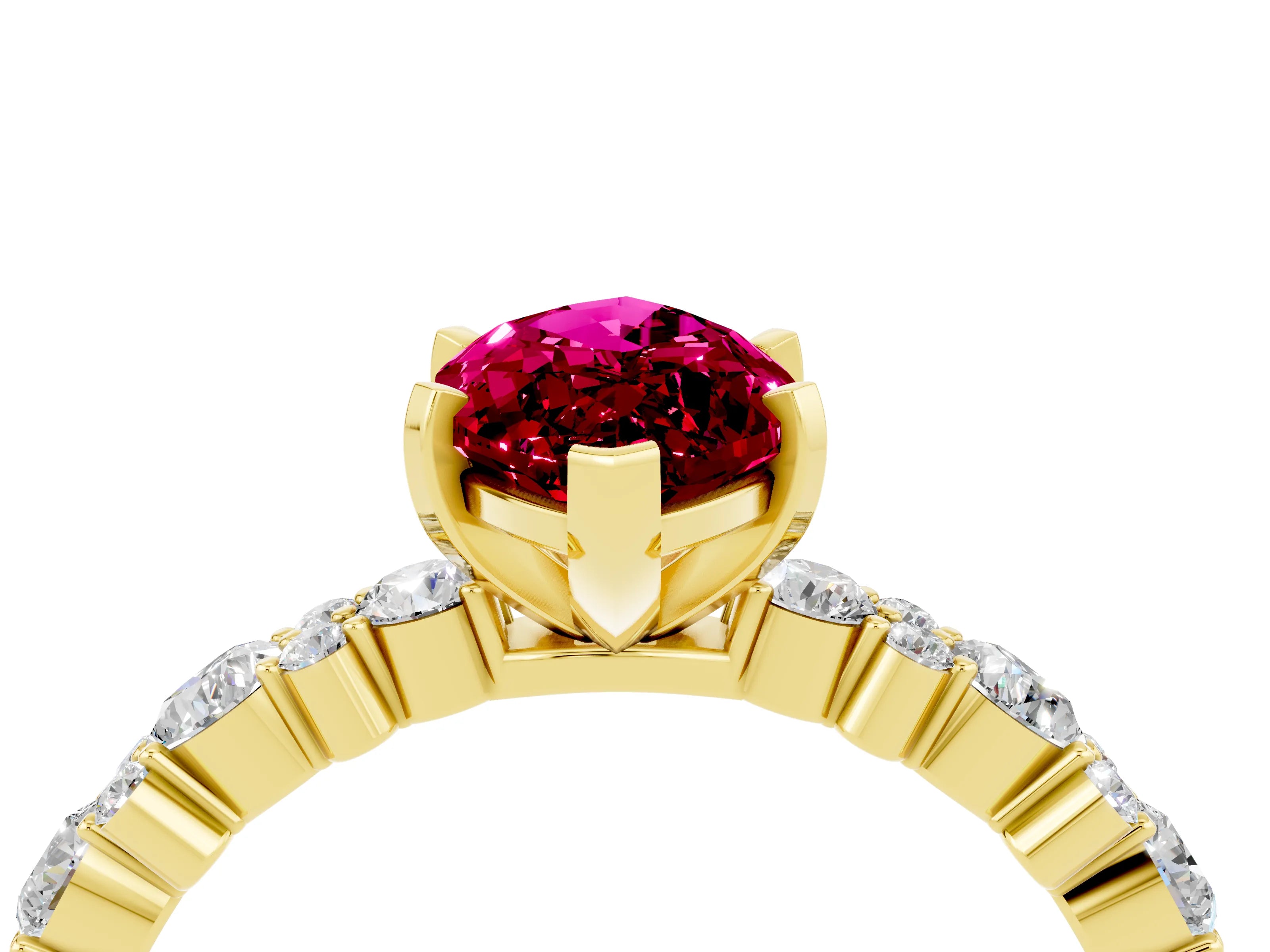 Yellow gold Fancy White Marquise Cut Garnet Solitaire with Side Stones, Pave Band, Four-Prong Setting_4
