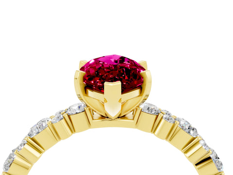Yellow gold Fancy White Marquise Cut Garnet Solitaire with Side Stones, Pave Band, Four-Prong Setting_4