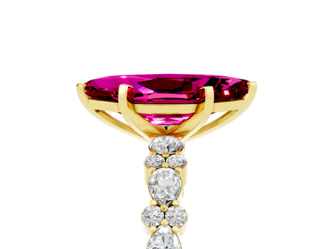 Yellow gold Fancy White Marquise Cut Garnet Solitaire with Side Stones, Pave Band, Four-Prong Setting_5