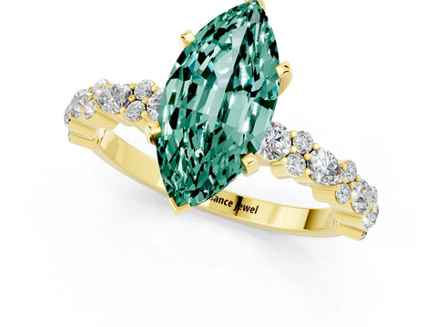 Yellow gold Fancy White Marquise Cut Green Sapphire Solitaire with Side Stones, Pave Band, Four-Prong Setting_13