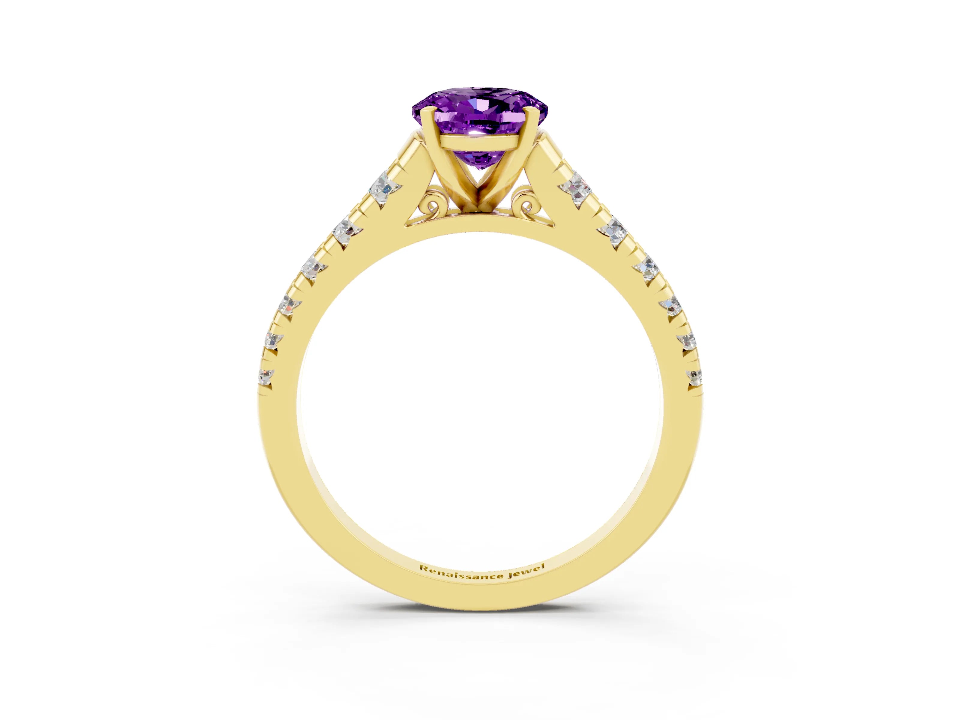 Yellow gold Fancy White Oval Cut Amethyst Solitaire Ring with Cathedral Setting and Pavé Band_3