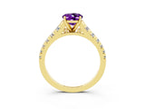 Yellow gold Fancy White Oval Cut Amethyst Solitaire Ring with Cathedral Setting and Pavé Band_3