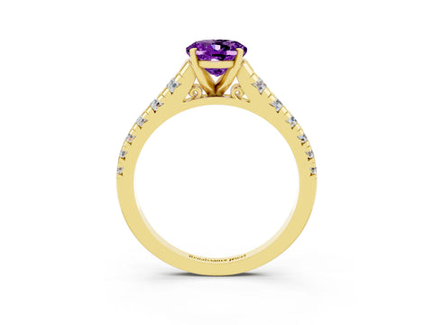 Yellow gold Fancy White Oval Cut Amethyst Solitaire Ring with Cathedral Setting and Pavé Band_3