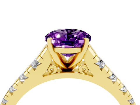 Yellow gold Fancy White Oval Cut Amethyst Solitaire Ring with Cathedral Setting and Pavé Band_4