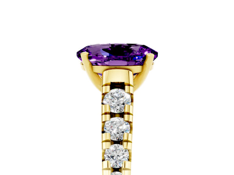 Yellow gold Fancy White Oval Cut Amethyst Solitaire Ring with Cathedral Setting and Pavé Band_5