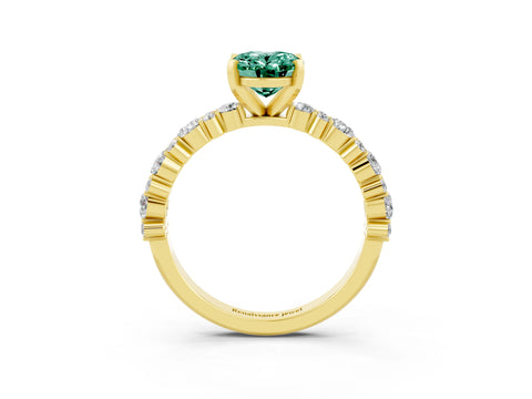 Yellow gold Fancy White Oval Cut Green Sapphire Solitaire with Side Stones, Pave Band, Four-Prong Setting_15