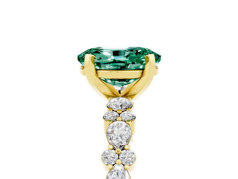 Yellow gold Fancy White Oval Cut Green Sapphire Solitaire with Side Stones, Pave Band, Four-Prong Setting_17