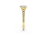 Yellow gold Fancy White Oval Cut Moissanite Solitaire Ring with Cathedral Setting and Pavé Band_2