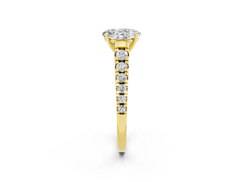 Yellow gold Fancy White Oval Cut Moissanite Solitaire Ring with Cathedral Setting and Pavé Band_2