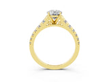 Yellow gold Fancy White Oval Cut Moissanite Solitaire Ring with Cathedral Setting and Pavé Band_3