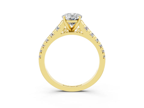 Yellow gold Fancy White Oval Cut Moissanite Solitaire Ring with Cathedral Setting and Pavé Band_3