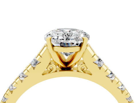 Yellow gold Fancy White Oval Cut Moissanite Solitaire Ring with Cathedral Setting and Pavé Band_4