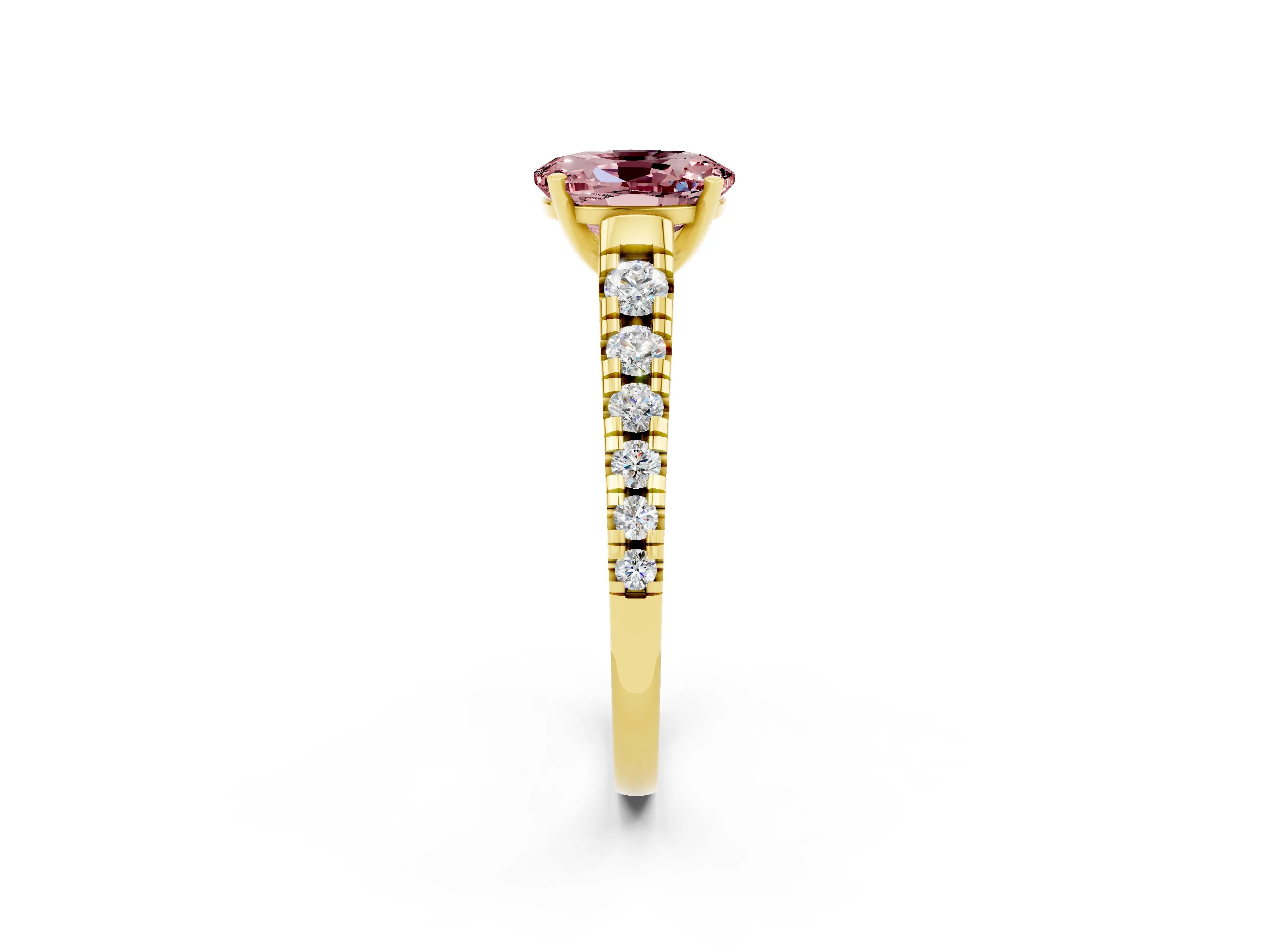 Yellow gold Fancy White Oval Cut Morganite Solitaire Ring with Cathedral Setting and Pavé Band_2