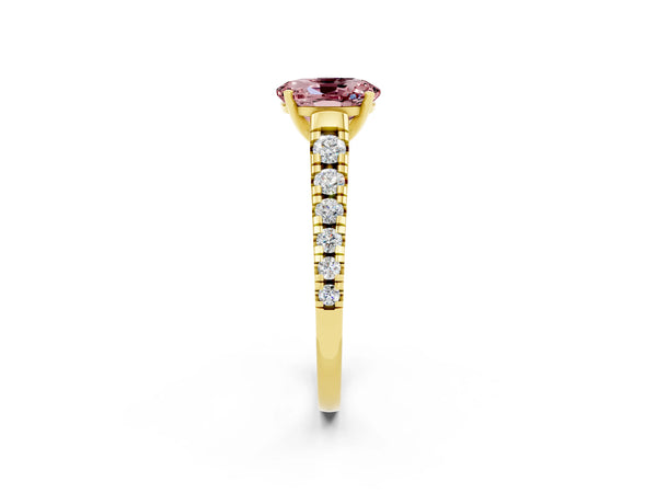 Yellow gold Oval Cut Morganite Cathedral Solitaire Ring with Round  Pavé Band