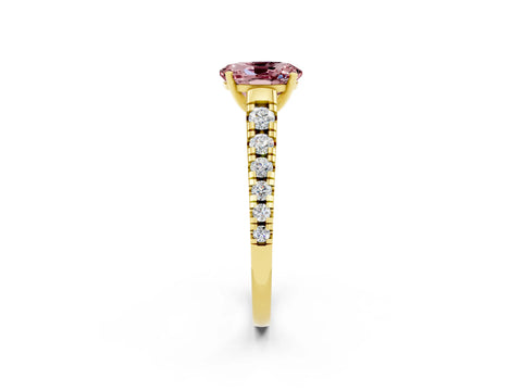 Yellow gold Fancy White Oval Cut Morganite Solitaire Ring with Cathedral Setting and Pavé Band_2