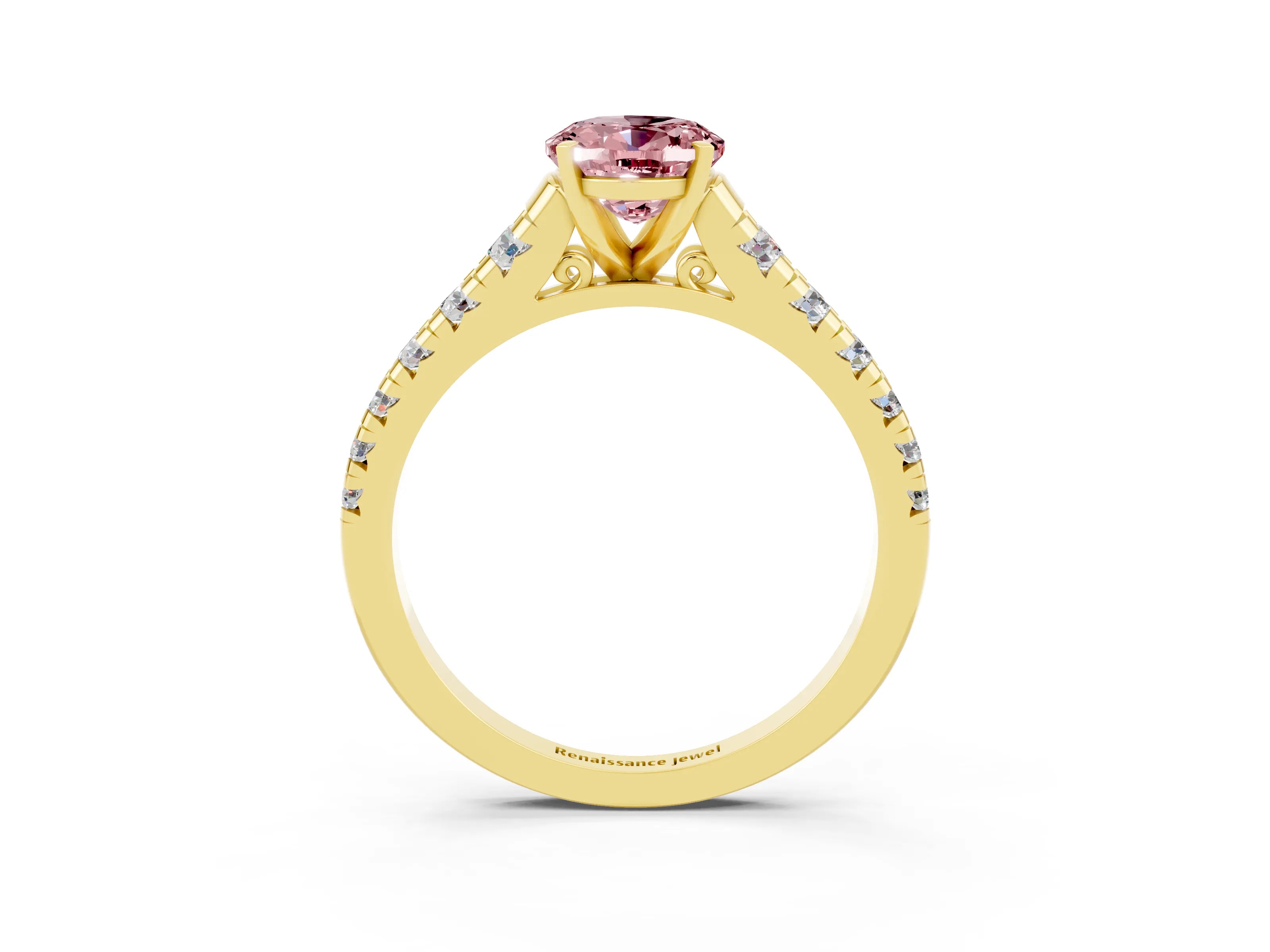 Yellow gold Fancy White Oval Cut Morganite Solitaire Ring with Cathedral Setting and Pavé Band_3