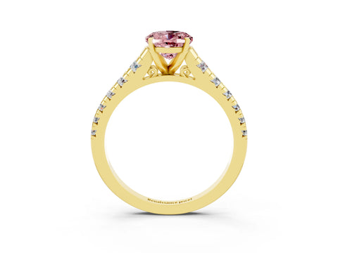 Yellow gold Fancy White Oval Cut Morganite Solitaire Ring with Cathedral Setting and Pavé Band_3