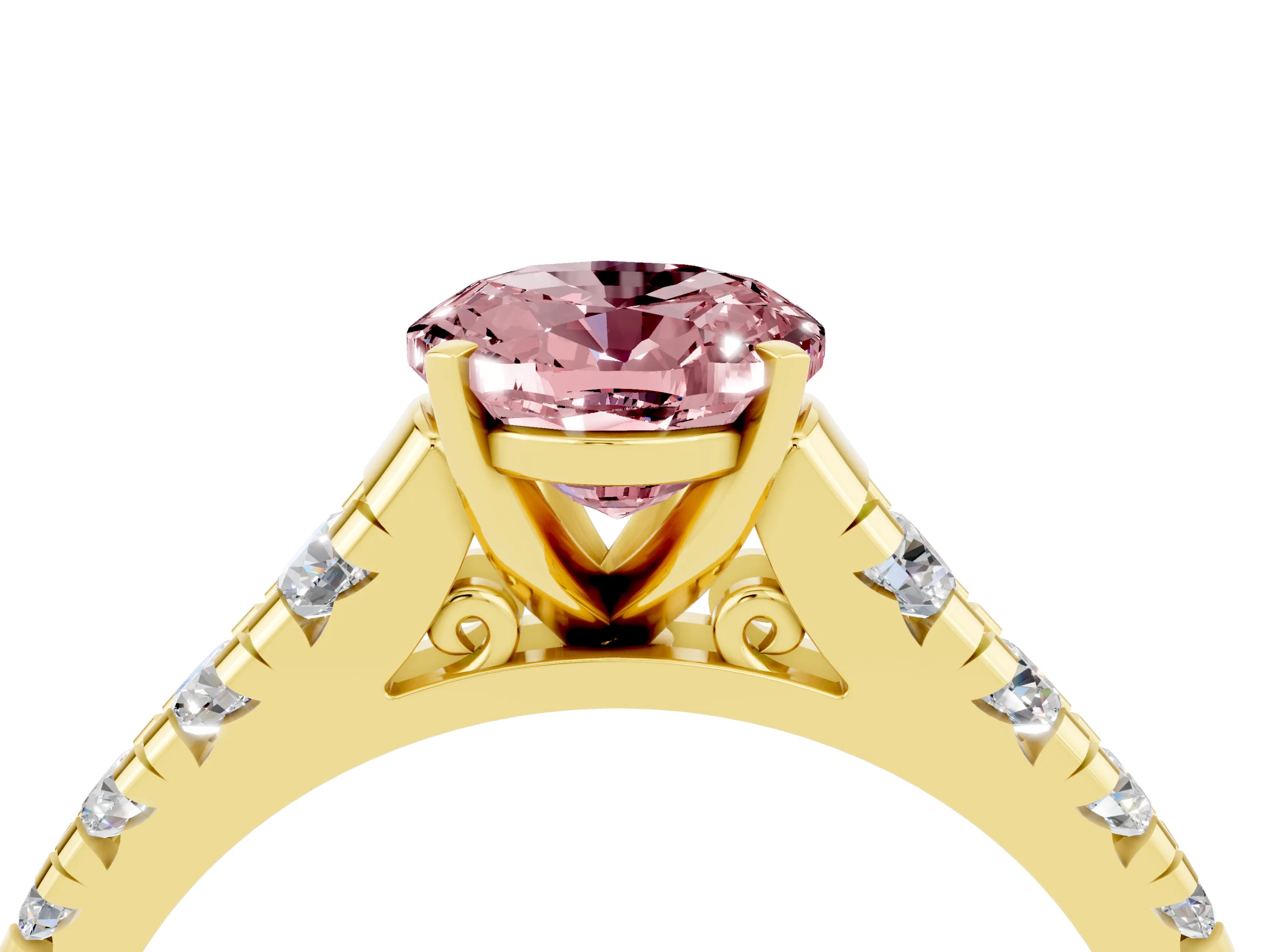 Yellow gold Fancy White Oval Cut Morganite Solitaire Ring with Cathedral Setting and Pavé Band_4