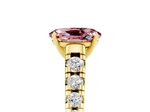 Yellow gold Fancy White Oval Cut Morganite Solitaire Ring with Cathedral Setting and Pavé Band_5